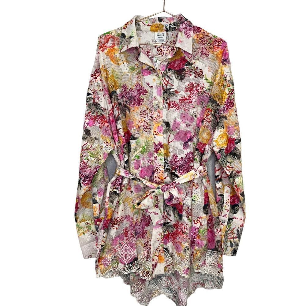 NEW Hemant & Nandita Eyelet Floral Shirt Dress Size Medium - Picture 5 of 14